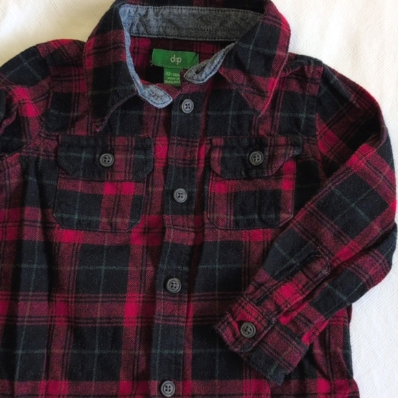 dip red plaid cotton flannel button down shirt 12-18 months baby toddler boys - Picture 3 of 5